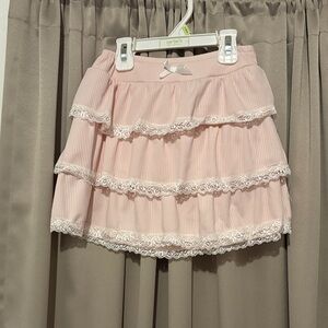Pink Tiered Lace Mini Skirt